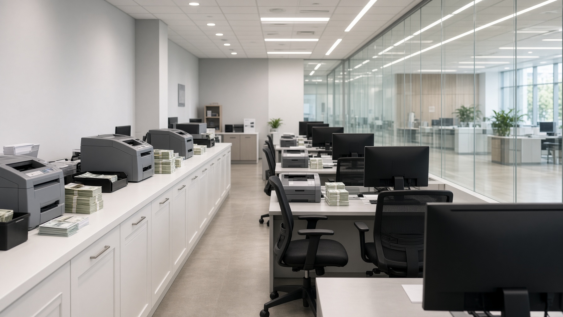 A bank operations room.